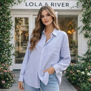 Lola & River 100% Tencel Striped Button-Up Shirt | Lightweight Soft Casual